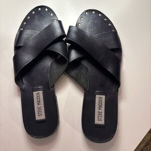 Steve Madden Black Studded Crisscross Slide Sandals